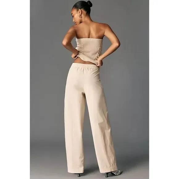 Khaki Beige Anthropologie Maeve Sporty Poplin Pull-On Trousers Pants (NWT) - Picture 4 of 5